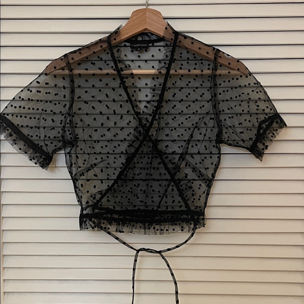 Chic Black Sheer Wrap Blouse